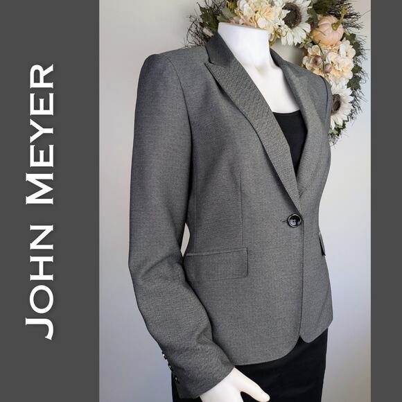 John Meyer Collection Blazer 10 Gray Check Notched Lapel Classic Preppy Career - Picture 1 of 12